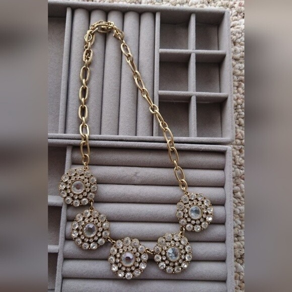J.Crew Classic Rhinestones Pave Crystal Medallion Statement Necklace - Picture 1 of 9